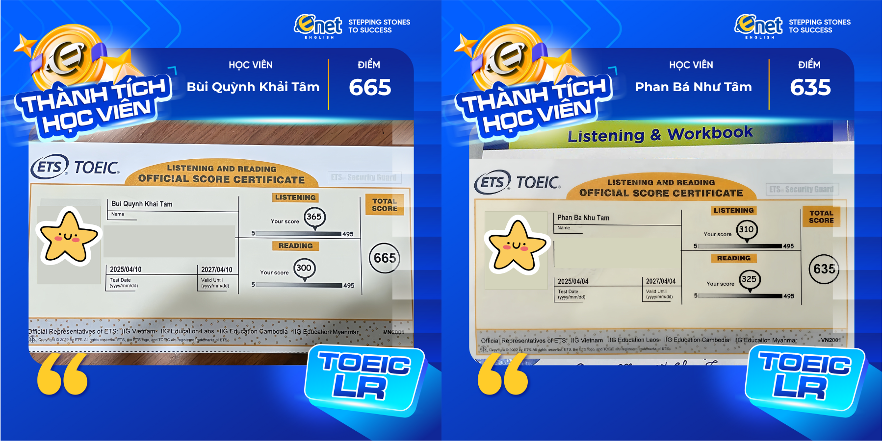 Bảng điểm học viên: Khải Tâm và Như Tâm