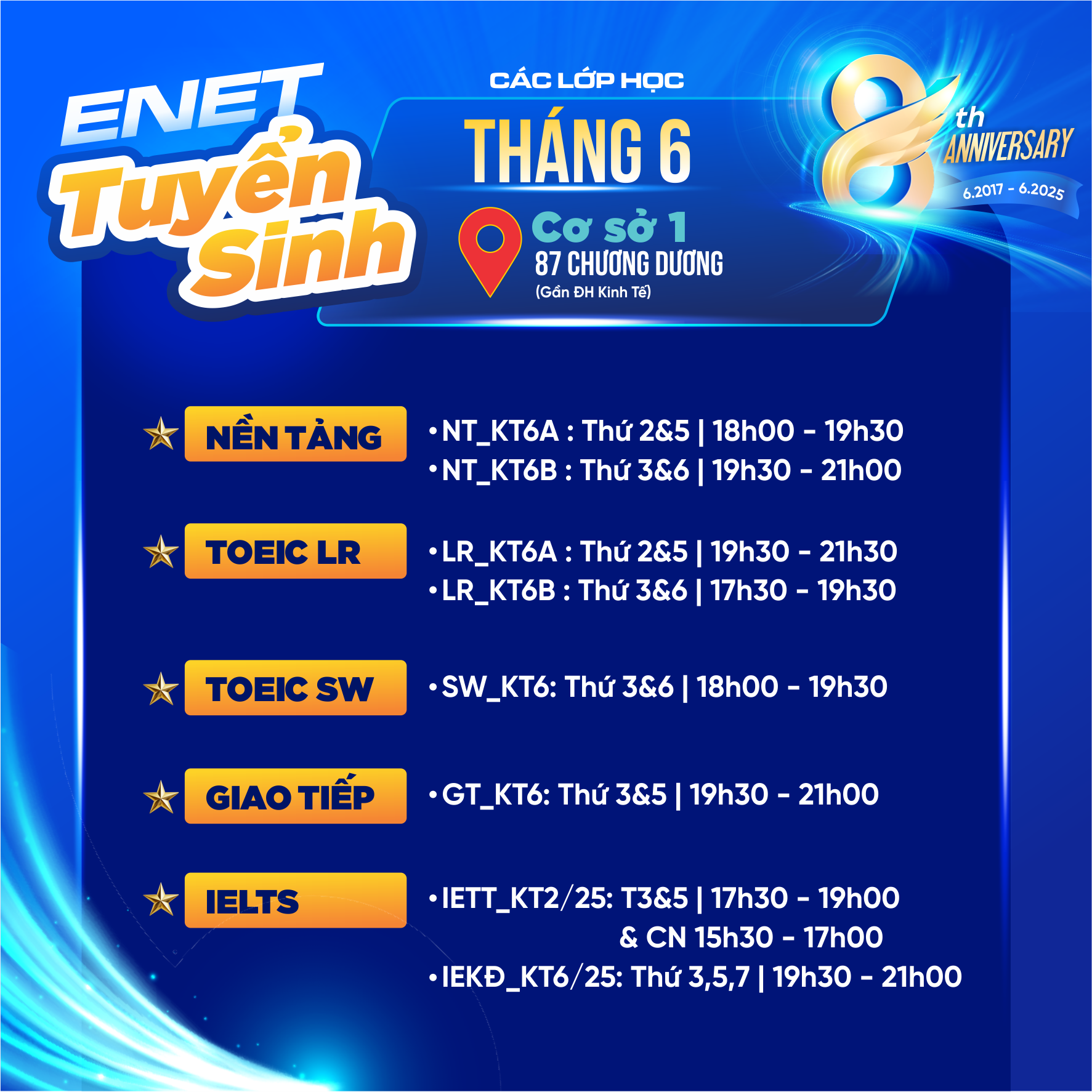 Lịch khai giảng tháng 6 ENET ENGLISH tại CS1