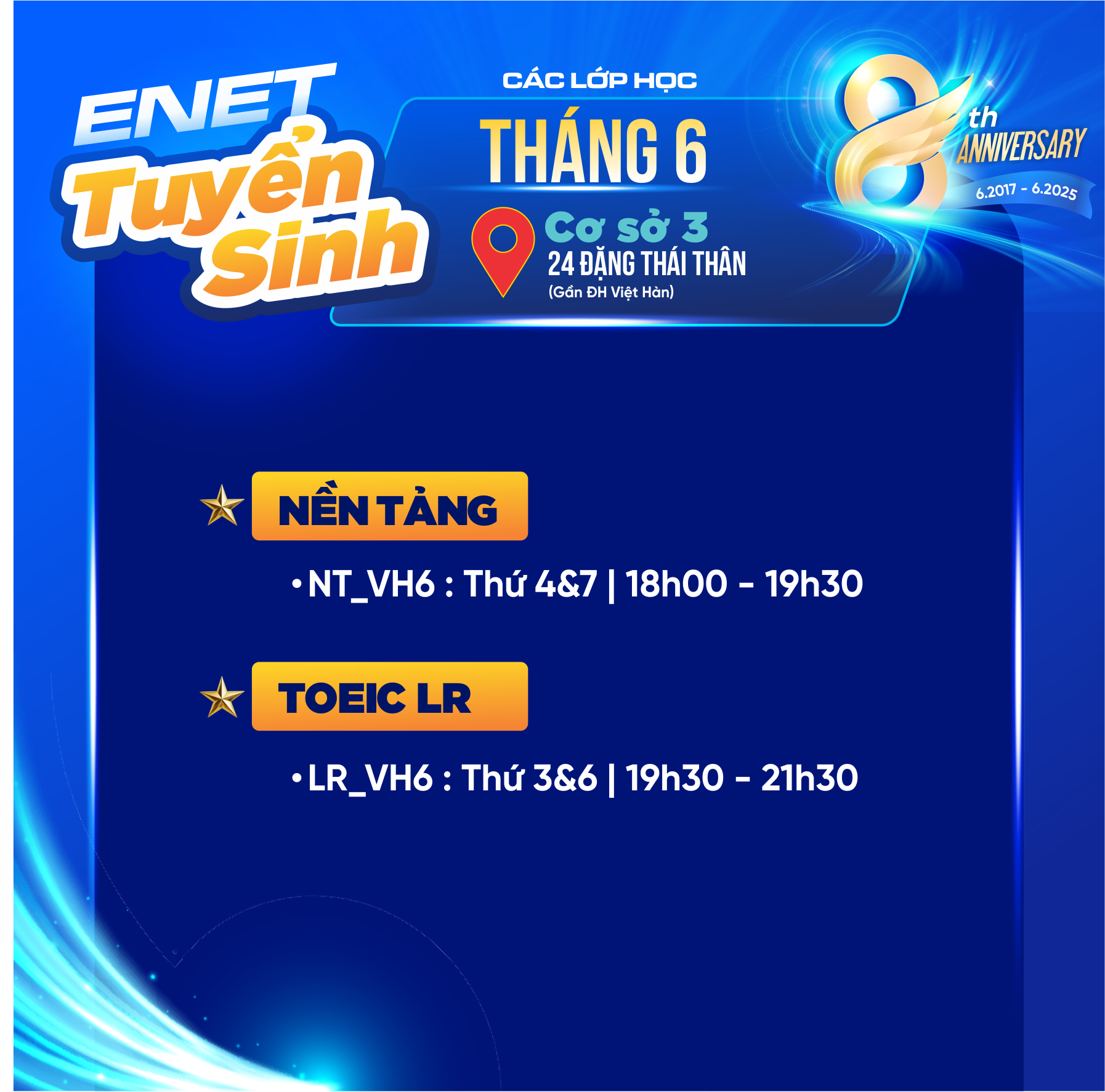 Lịch khai giảng tháng 6 ENET ENGLISH